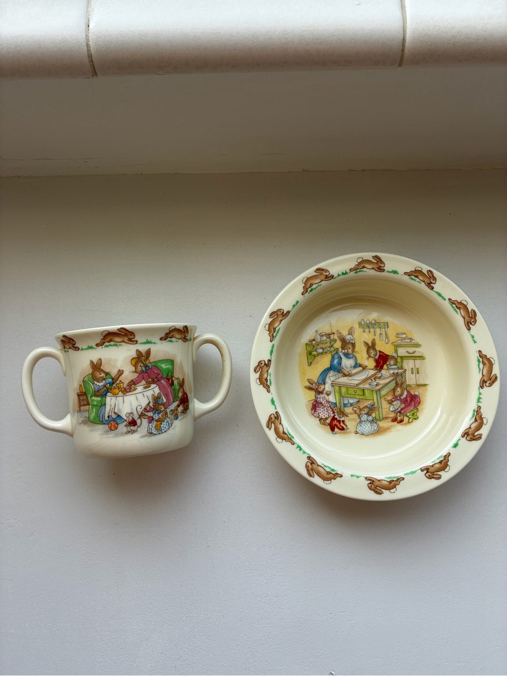 Royal Doulton Bunnykins Fine Bone China, Child’s Bowl and Two-Handled Cup